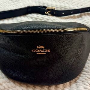 Coach Black Leather Waist Bag with Gold Accents